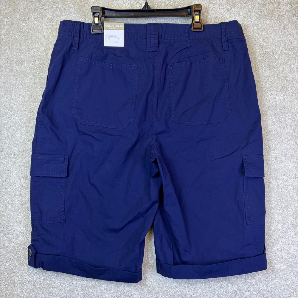 Chico's Fitigues Short Womens 10 Blue Cargo Classic Rise Stretch Utility NEW - Picture 2 of 8